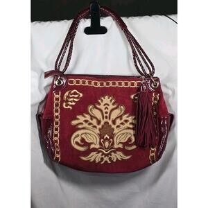 Vintage Original by Sharif 1827 Shoulder Bag Maroon Velour Red bedazzled Stone